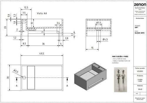 Раковина из искусственного камня Zenon Luna 4000.000.000.000.39677 50х30 подвесная цвет белый - фото 2