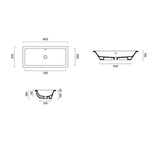Раковина керамическая Catalano Zero 124810001 80 см встраиваемая цвет белый без отверстий под смеситель - фото 2