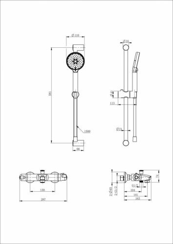 Смеситель для ванны Wonzon & Woghand WW-C2001-A-BGG настенный серый с термостатом - фото 2