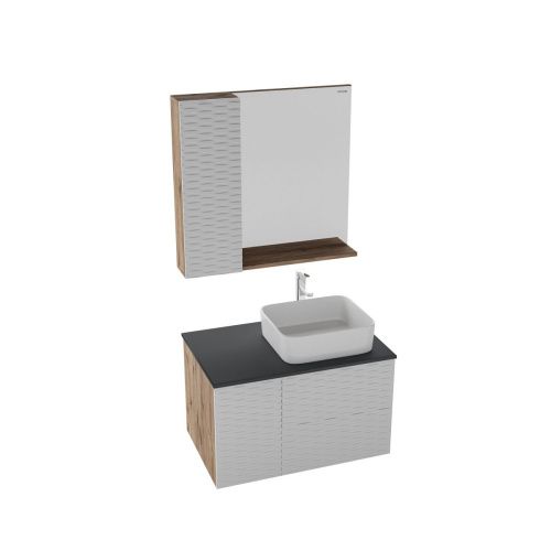 Зеркало-шкаф Grossman Альба 208006 80х80 подвесной цвет белый/коричневый - фото 2