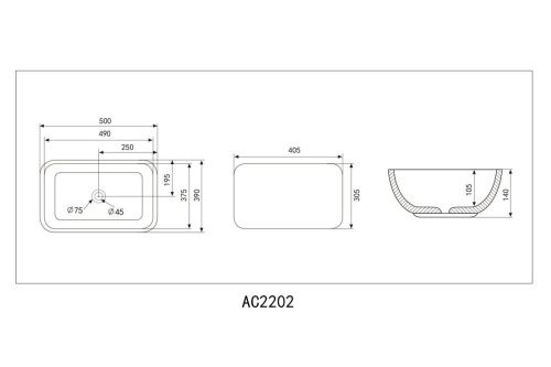 Раковина из сантехнического фаянса Abber RECHTECK AC2202MG 50х40 накладная цвет серый без отверстий под смеситель - фото 4
