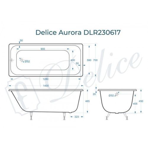 Ванна чугунная Delice Aurora DLR230617 140х70 пристенная прямоугольная без ножек - фото 2
