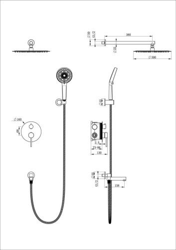Душевая система Wonzon & Woghand Stick WW-88939017-MB встраиваемая в стену цвет черный - фото 2
