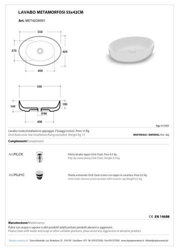 Раковина керамическая Olympia Metamorfosi MET42O6001 60х40 накладная цвет белый - фото 2
