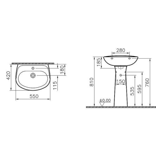 Раковина из сантехнического фарфора Vitra Normus 9600B003-7650 60х40 подвесная цвет белый 1 отверстие под смеситель - фото 3