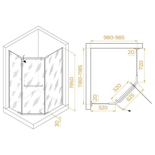 Душевой уголок RGW Passage 35089102-14 120х100 стекло прозрачное профиль черный без поддона - фото 2