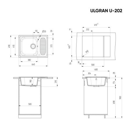 Кухонная мойка Ulgran Classic U-202-341 65х50 цвет белый
