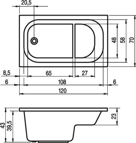 Ванна акриловая Riho PETIT B149001005 120х70 пристенная прямоугольная без ножек - фото 2