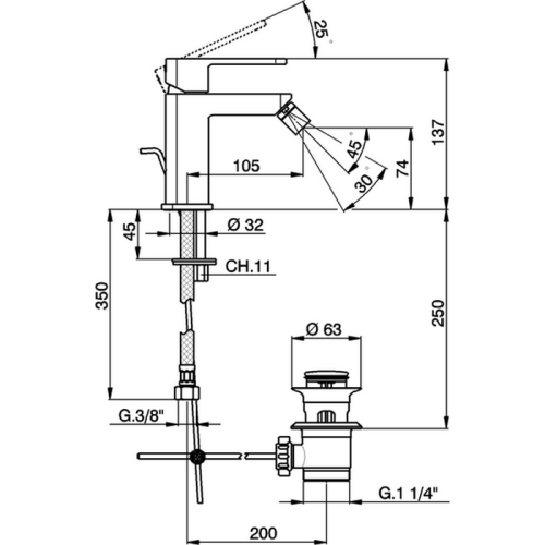Смеситель Cisal Roadster RR00055021 Акция на биде хром - фото 2