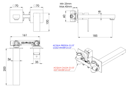 Смеситель для раковины Mariani Rebel B14565REP встраиваемый в стену черный