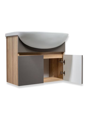 Тумба под раковину Runo ЛАДА 00-00001367 50х30 подвесная цвет серый/коричневый - фото 2