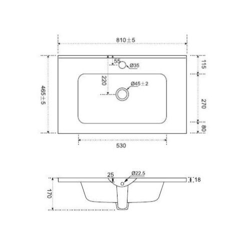 Раковина из сантехнического фарфора Am.Pm Sense M7BWCC0802WG 80х50 встраиваемая цвет белый 1 отверстие под смеситель - фото 3
