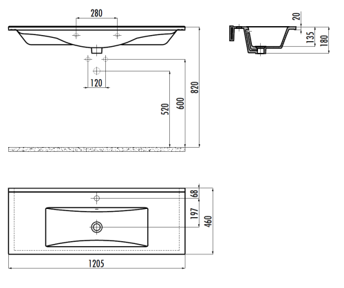 Раковина из сантехнического фарфора Creavit Su SU120-00CB00E-0000 120х50 накладная цвет белый 1 отверстие под смеситель - фото 2