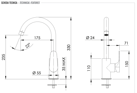 Смеситель для кухни Remer Class Line L72 на столешницу хром