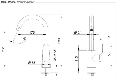 Смеситель для кухни Remer Class Line L72 на столешницу хром - фото 2