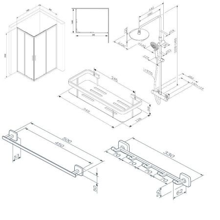 Комплект душевого уголка с душевой системой и аксессуарами Am.Pm Gem S WK93ES стекло прозрачное профиль черный без поддона