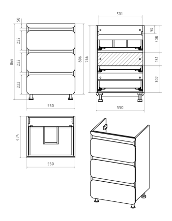 Тумба под раковину Misty Чегет П-Чег-01055-01Н3Я 60х50 напольная цвет белый
