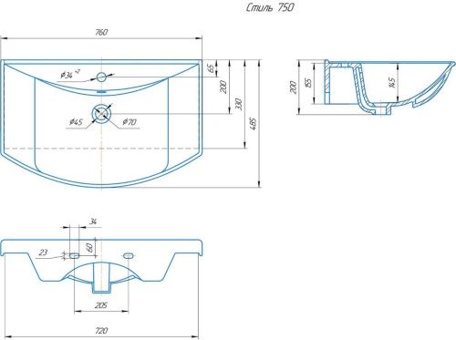 Раковина керамическая Onika Стиль 4620008197470 80х50 накладная цвет белый 1 отверстие под смеситель - фото 2