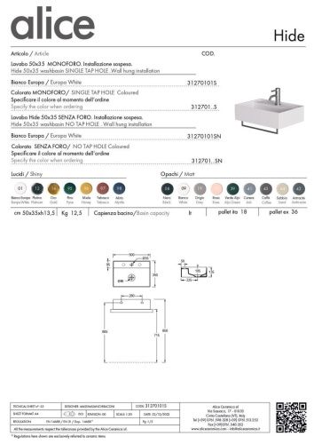 Раковина керамическая Alice Hide 31270101S 50х35 подвесная цвет белый глянцевый - фото 2