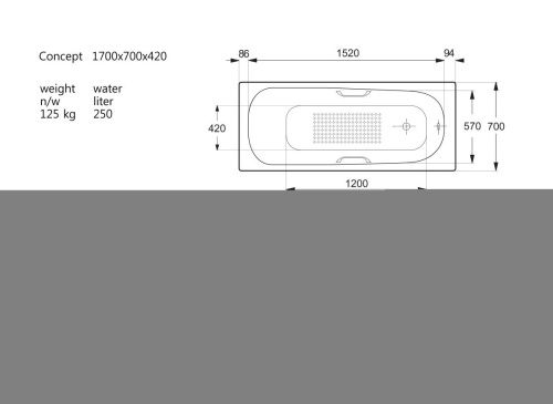 Ванна чугунная Vinsent Veron Concept VCO1507042H/VH0012BR-AS 150х70 пристенная прямоугольная с ножками с ручками - фото 4