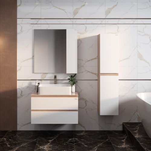 Шкаф-пенал Onika Алеста 403566 40х140 подвесной цвет белый/бежевый - фото 4