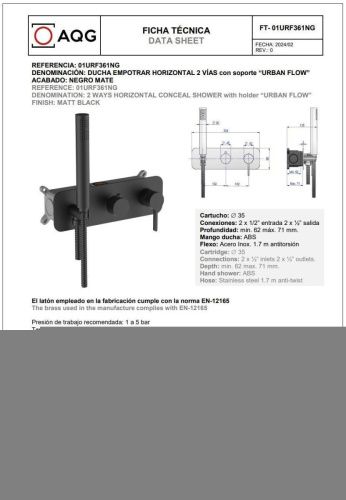 Душевая система AQG Urban Flow 19URFER23405 встраиваемая в стену цвет черный - фото 2