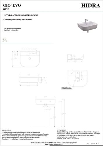 Раковина керамическая Hidra Gio G15E/026 60х50 подвесная цвет черный 1 отверстие под смеситель - фото 2