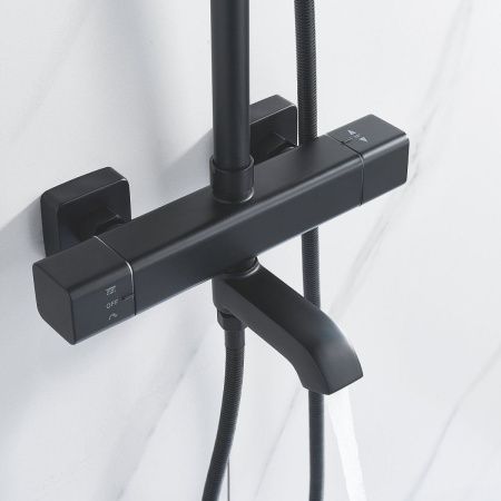 Душевая стойка Shevanik S3096H настенная цвет черный с термостатом