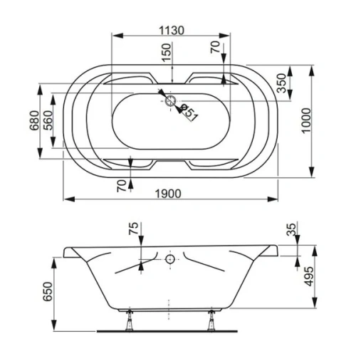 Ванна акриловая Vagnerplast Gaia VPBA191GAI7X-04 190х100 отдельностоящая овальная без каркаса - фото 2