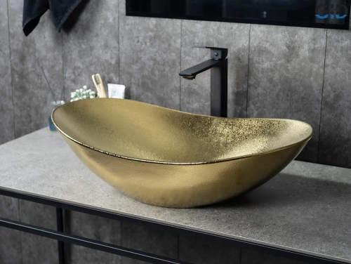 Раковина керамическая Gid Lago 53340 60х40 накладная цвет золото без отверстий под смеситель - фото 2