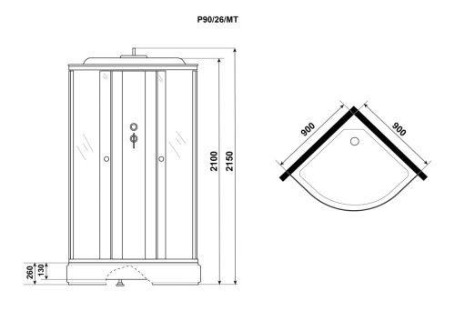 Душевая кабина Niagara Promo P90/26/MT 90х90 четверть круга с крышей ориентация универсальная - фото 4