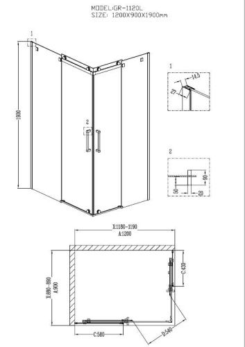 Душевой уголок Grossman Cosmo GR-1120L 120х90 стекло прозрачное профиль хром без поддона - фото 3