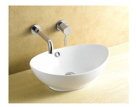 Раковина из сантехнического фаянса CeramaLux 9019 60х40 накладная цвет белый без отверстий под смеситель