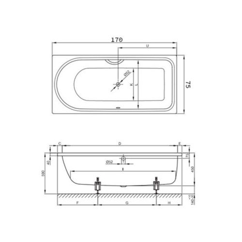 Ванна стальная Bette Ocean 8855-000 PLUS, AR 170х75 встраиваемая прямоугольная без ножек - фото 2