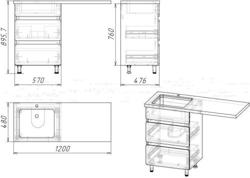 Тумба под раковину Stella Polar Корделия SP-00001043 60х50 напольная цвет серый/белый - фото 2