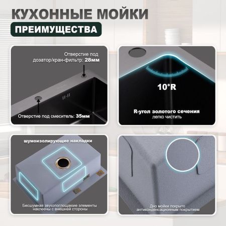 Кухонная мойка Splenka S703.7050.09 70х50 цвет серый поверхность матовая