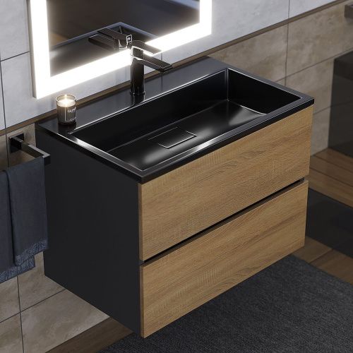 Раковина из искусственного камня Uperwood Barsa 3939193462 70х50 полувстраиваемая цвет черный - фото 2