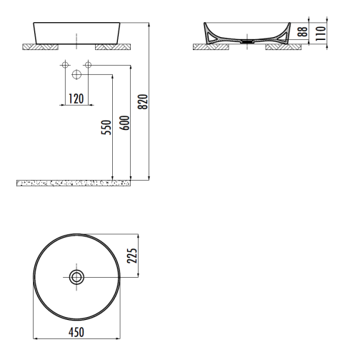 Раковина из сантехнического фарфора Creavit Ultra UL145-00CB00E-0000 50х50 накладная цвет белый 1 отверстие под смеситель - фото 2