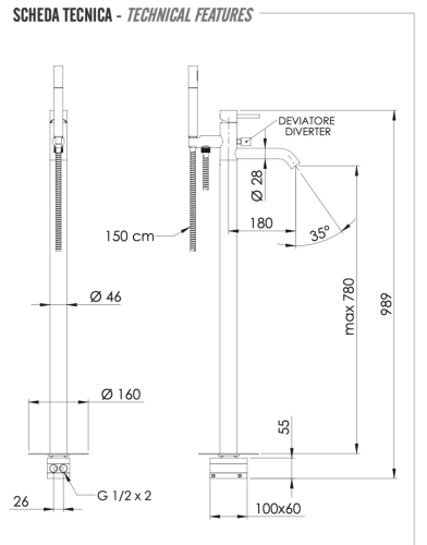Смеситель для ванны Remer X Style X08BO напольный белый - фото 2