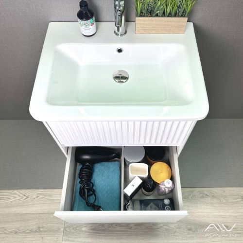Тумба с раковиной Alavann Wave ALV1110000 60х50 подвесная цвет белый - фото 2