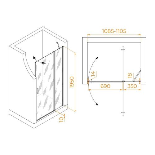 Душевая дверь RGW Leipzig 351200411-210 110х195 стекло матовое профиль сатин - фото 2