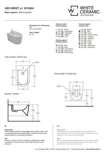 Биде подвесное White Ceramic Geo W1090401 цвет белый - фото 2