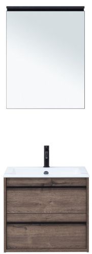 Комплект мебели: тумба с раковиной + зеркало Aquanet Lino 00271952 60х50 подвесной цвет коричневый - фото 3