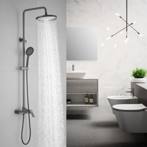 Душевая стойка Shevanik S8336T настенная цвет оружейная сталь - фото 4