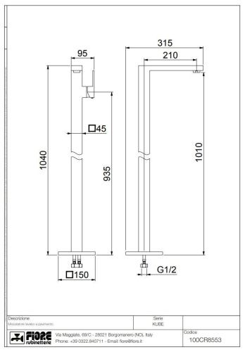 Смеситель Fiore Kube 100CR8553 напольный хром - фото 2