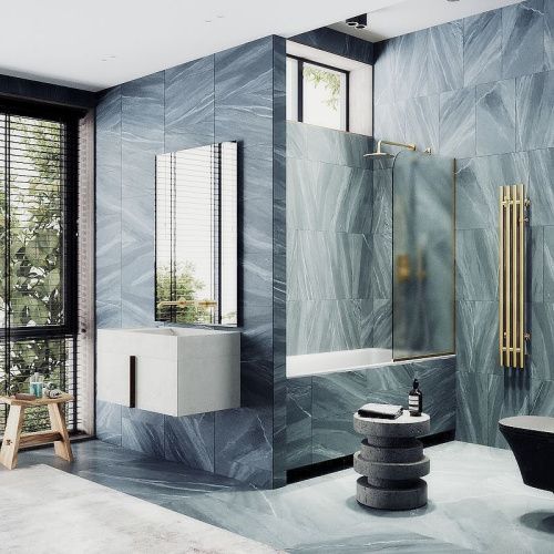 Душевая шторка на ванну Maybah Glass MGV-149-3у 75х140 стекло тонированное профиль золото ориентация универсальная - фото 2