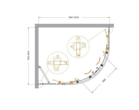 Душевой уголок Cezares MOLVENO MOLVENO-RH-2-100/80-P-Cr 100х80 стекло рифленое профиль хром без поддона