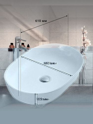 Раковина из сантехнического фарфора Sintesi SIN-LVB-APP-402 60х40 накладная цвет белый без отверстий под смеситель - фото 5