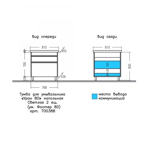 Тумба под раковину СанТа Уран 700388 80х50 напольная цвет серый - фото 2