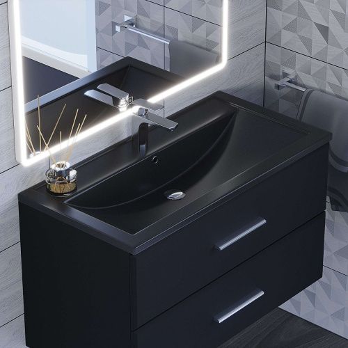 Раковина из искусственного камня Uperwood Foster Quartz 291030043 90х50 полувстраиваемая цвет черный - фото 3